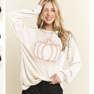 PLUS SIZE HEIMISH USA “ Pumpkin 4 “ HEIMISH HALLOWEEN RHINESTONE PUMPKIN TOP